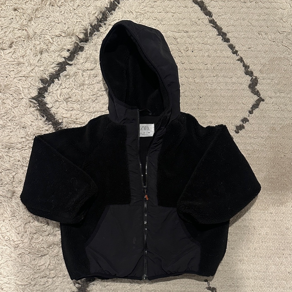 Zara Black Hooded Fleece Zip Up Parka Jacket